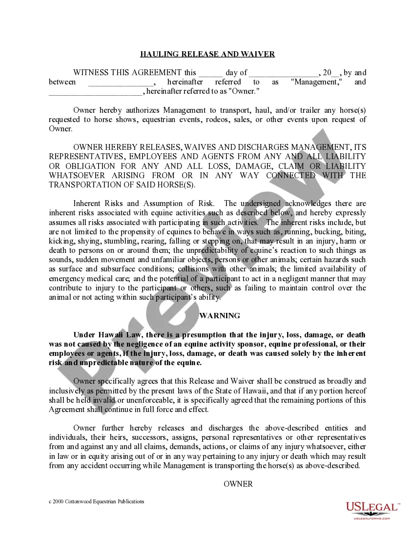 Preview Hawaii Horse Equine Forms Package