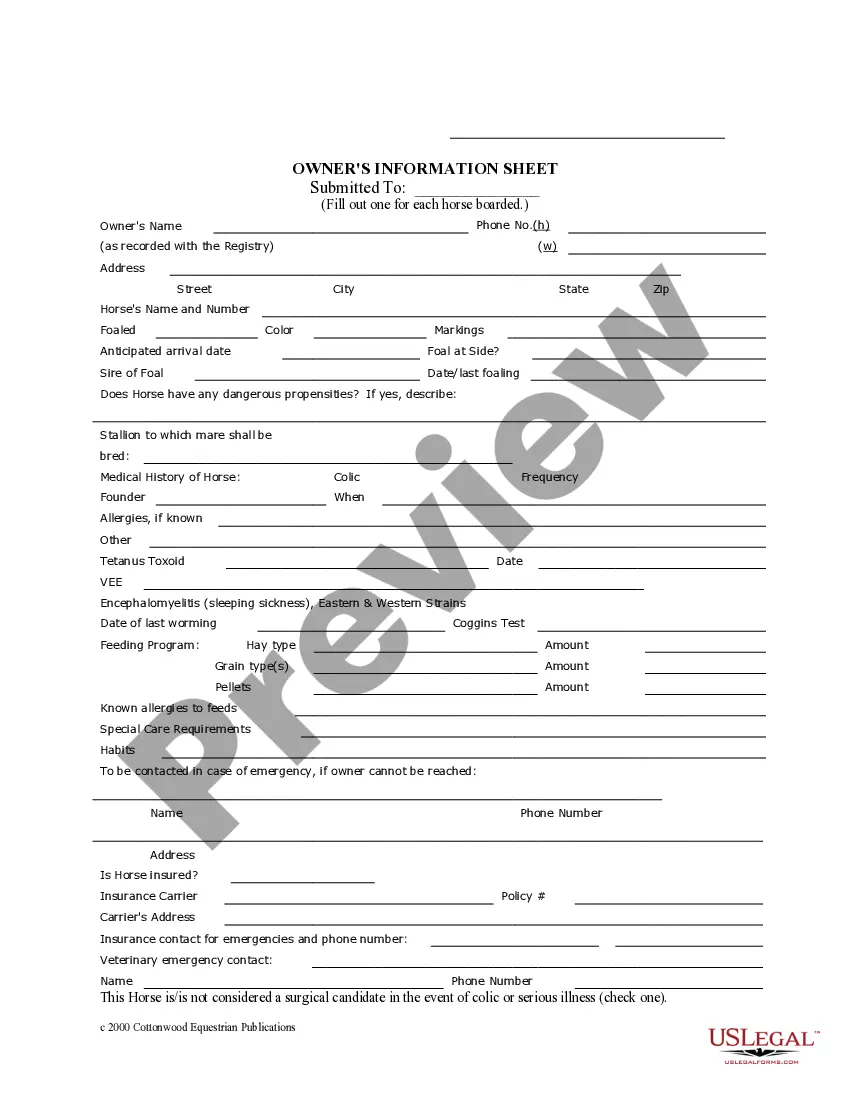 Preview Hawaii Horse Equine Forms Package