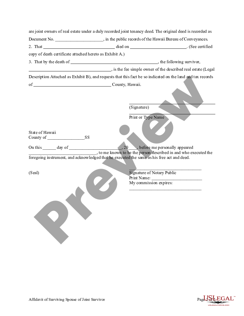 Affidavit Of Survivorship Without Joint Tenancy Us Legal Forms 3580