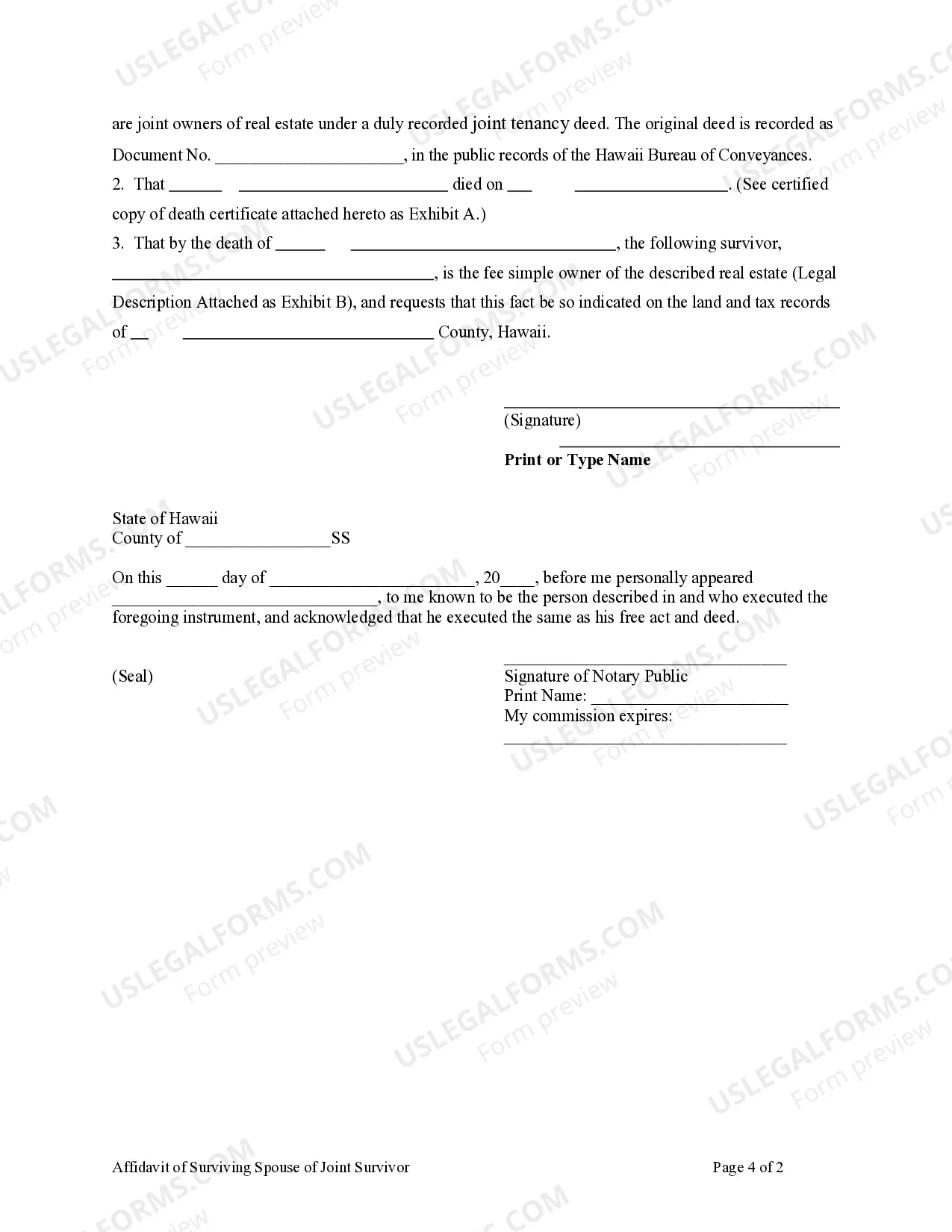 Preview Affidavit of Surviving Spouse or Joint Survivor