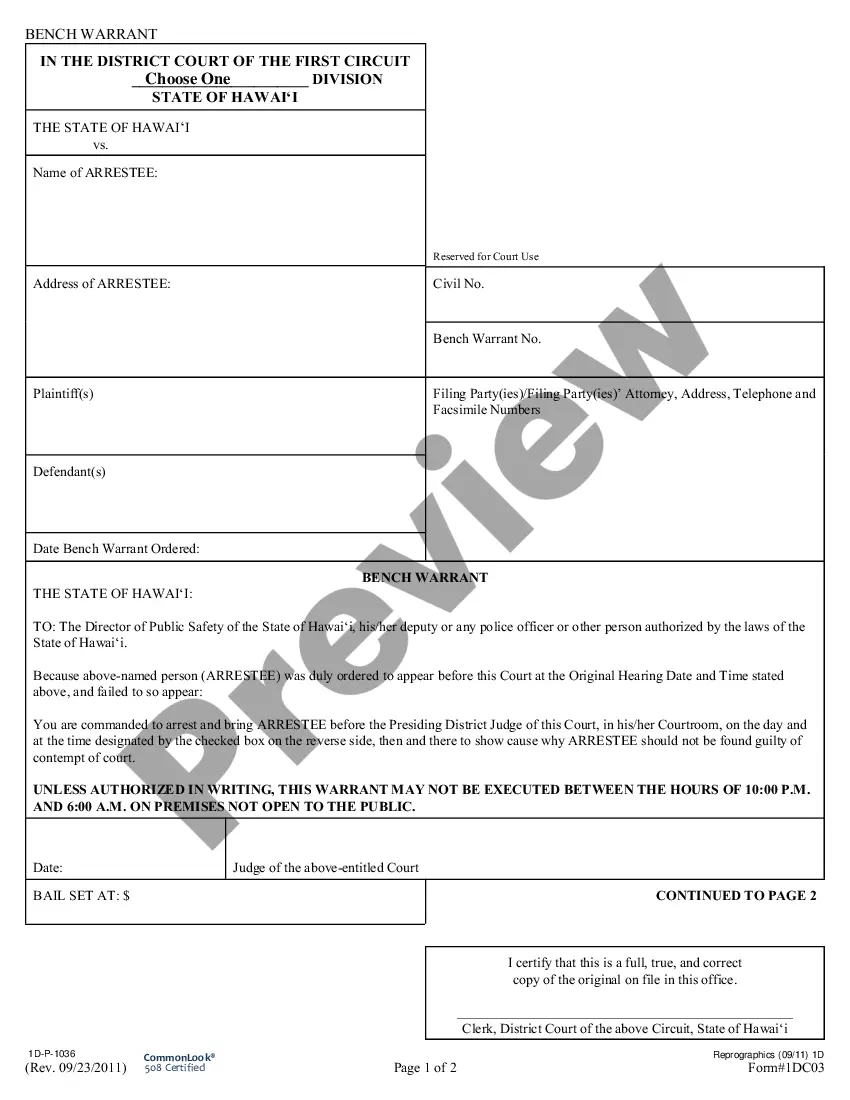 Bench Warrant In Hawaii | US Legal Forms