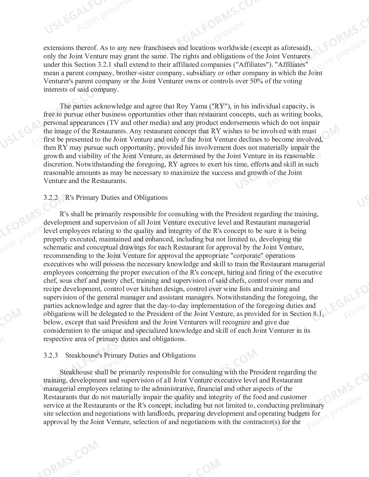 Preview Joint Venture Agreement for franchise