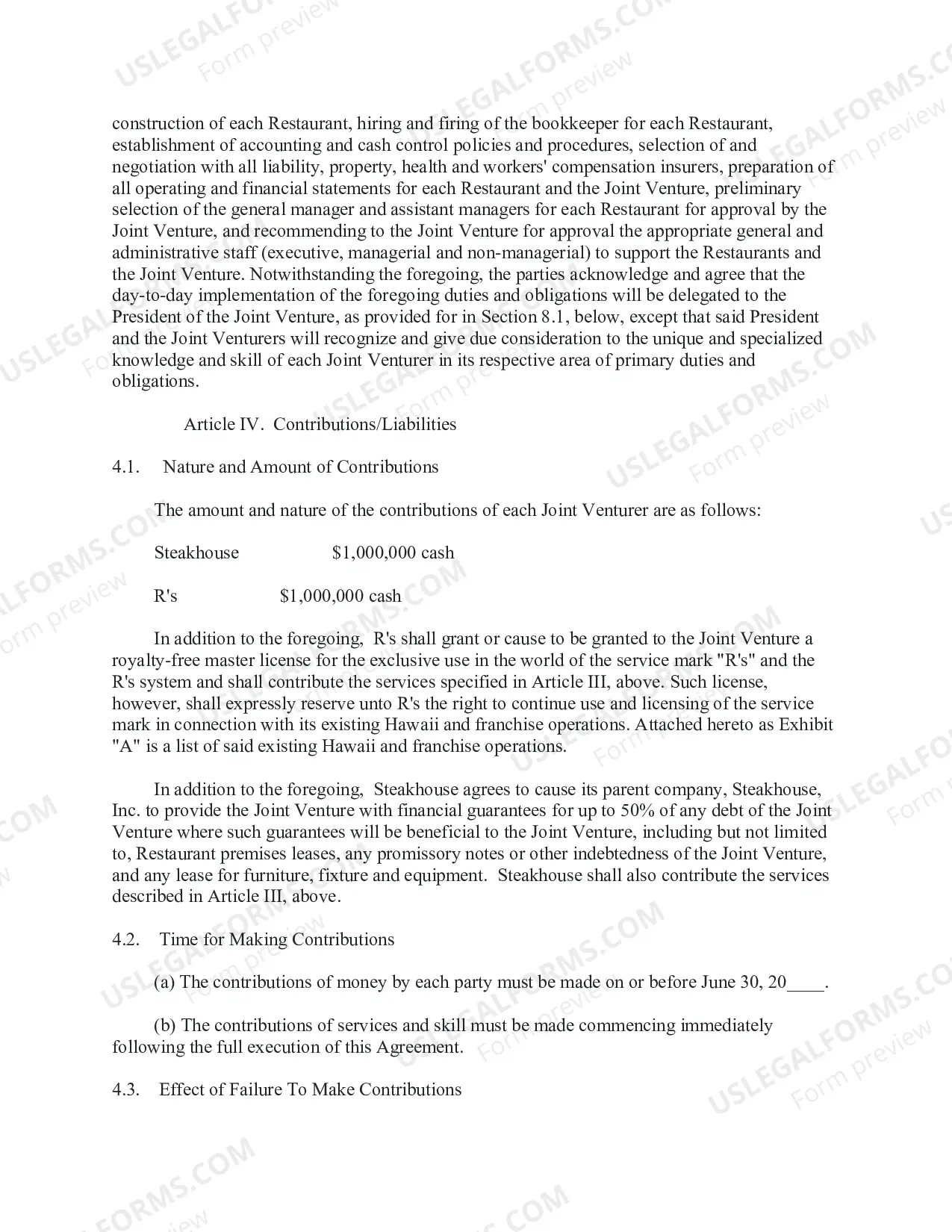 Preview Joint Venture Agreement for franchise