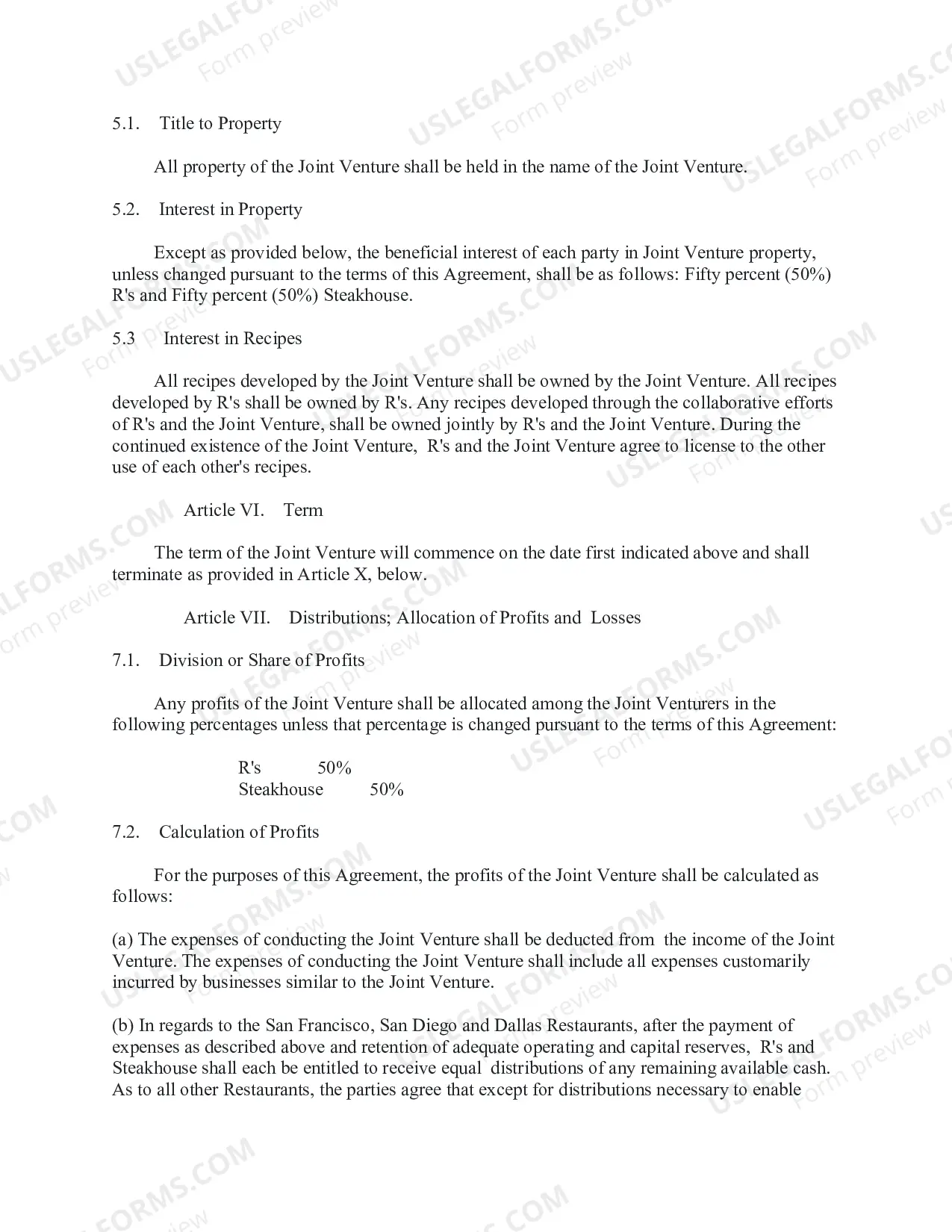 Preview Joint Venture Agreement for franchise