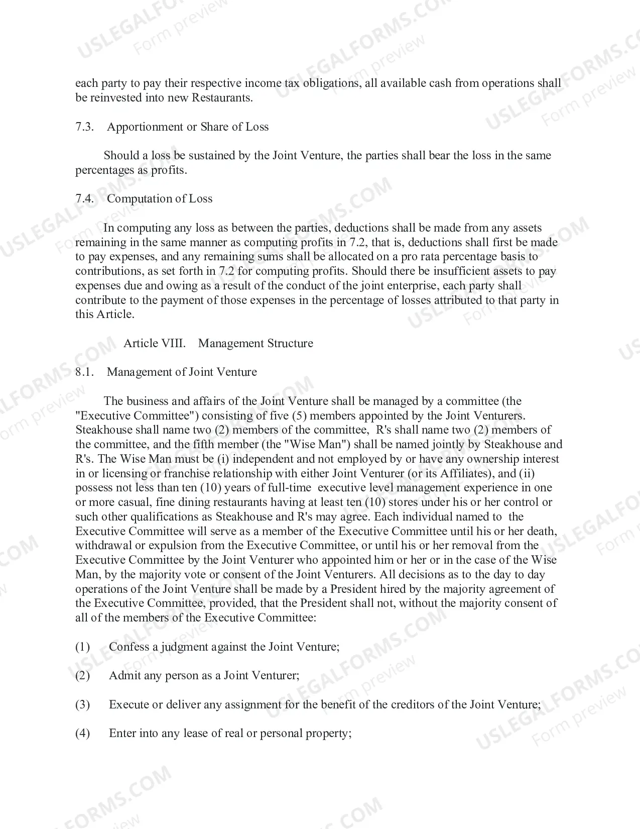 Preview Joint Venture Agreement for franchise