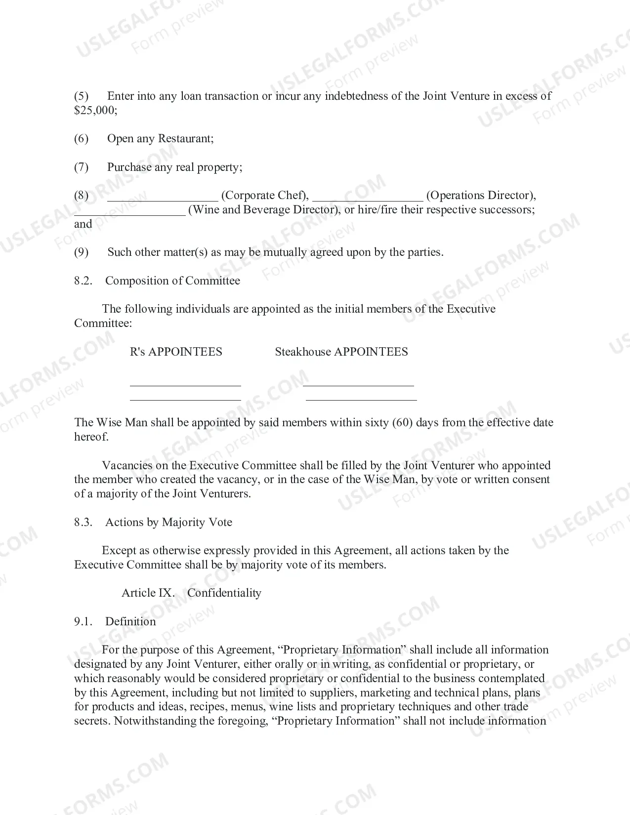 Preview Joint Venture Agreement for franchise