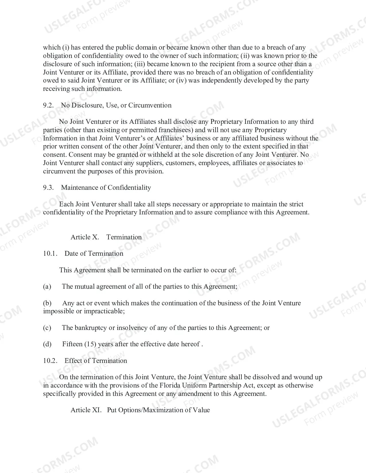 Preview Joint Venture Agreement for franchise