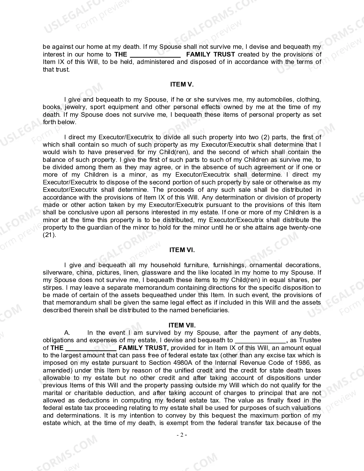 Preview Complex Will with Credit Shelter Marital Trust for Large Estates