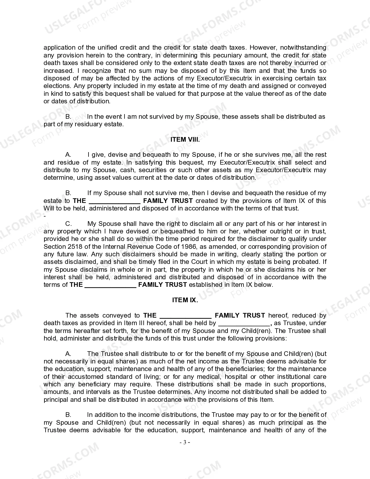Preview Complex Will with Credit Shelter Marital Trust for Large Estates
