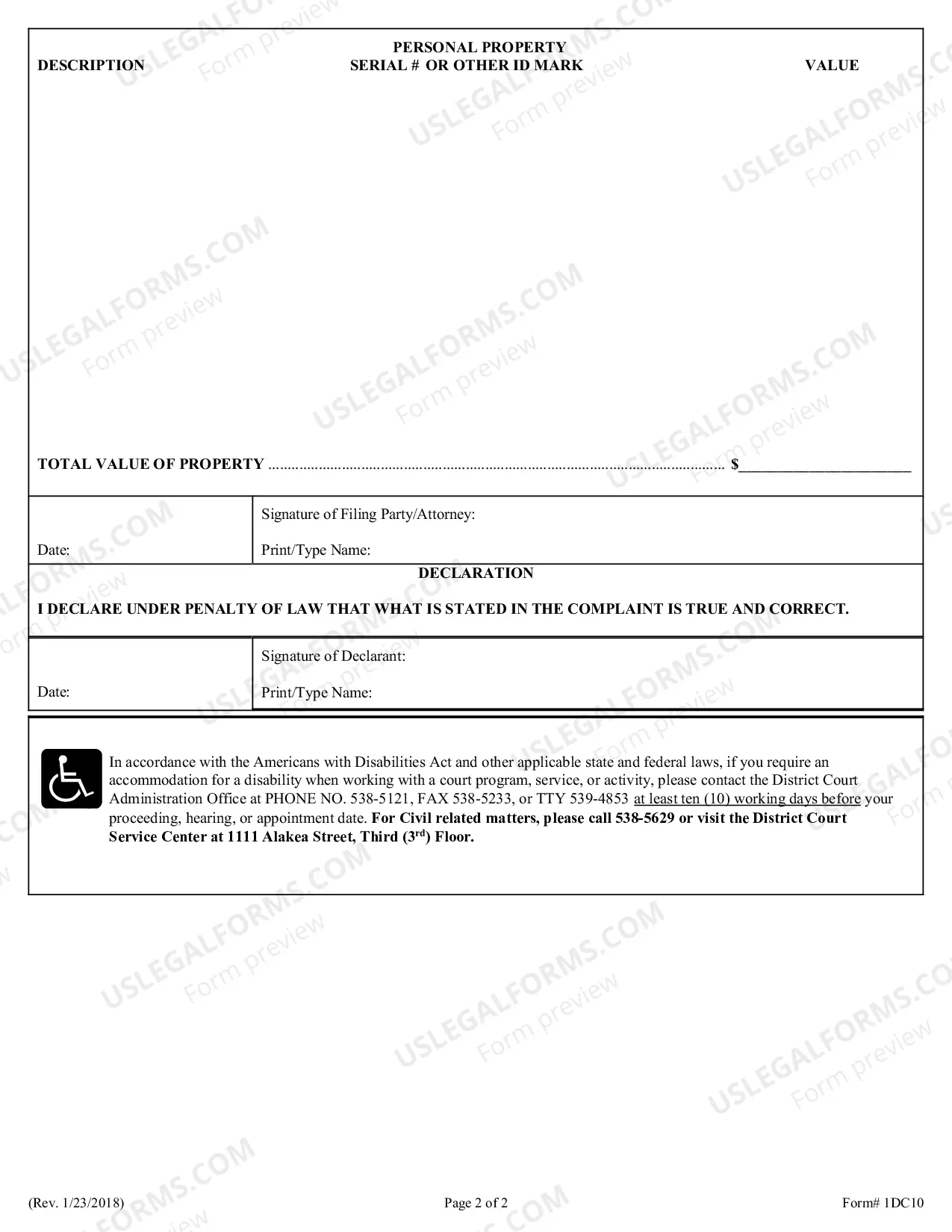 Preview Complaint regarding Replevin or Repossession