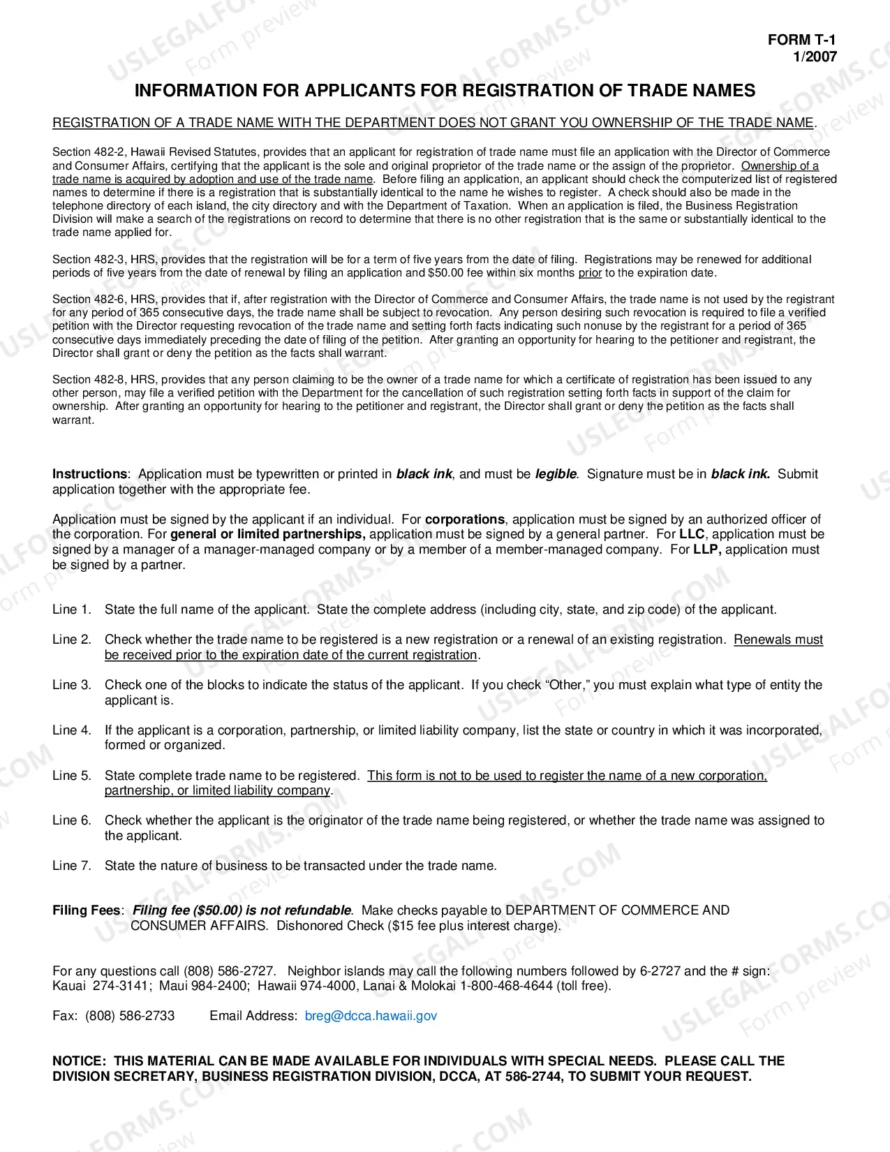 Preview Application to Register a Trade Name
