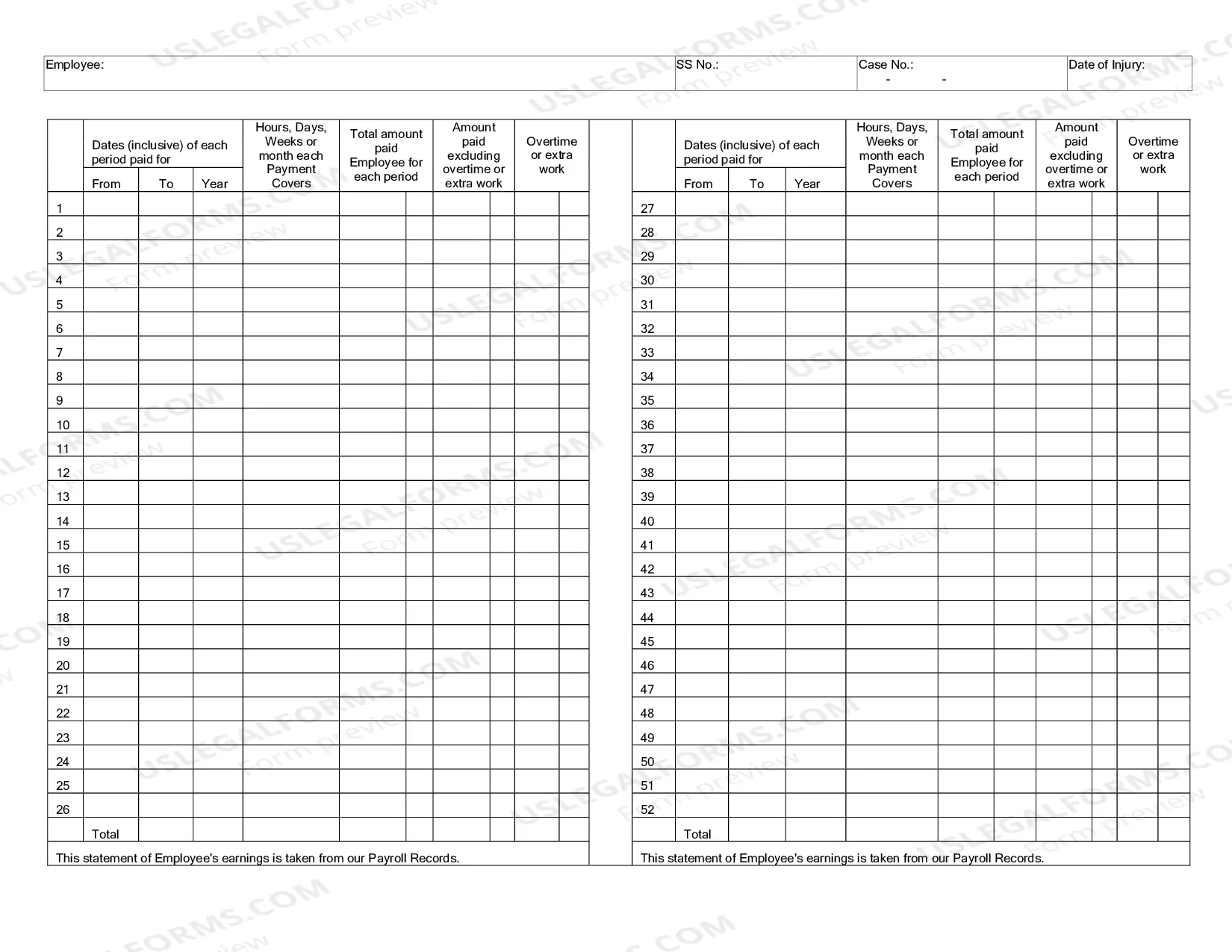 Preview Employees Wage Report for Fifty-Two Weeks