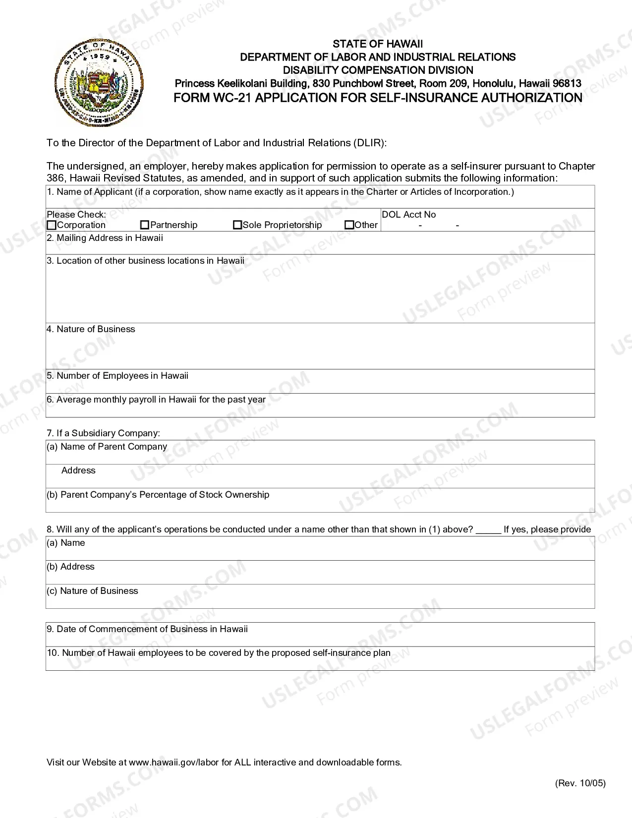 Preview Application for Self-Insurance Authorization