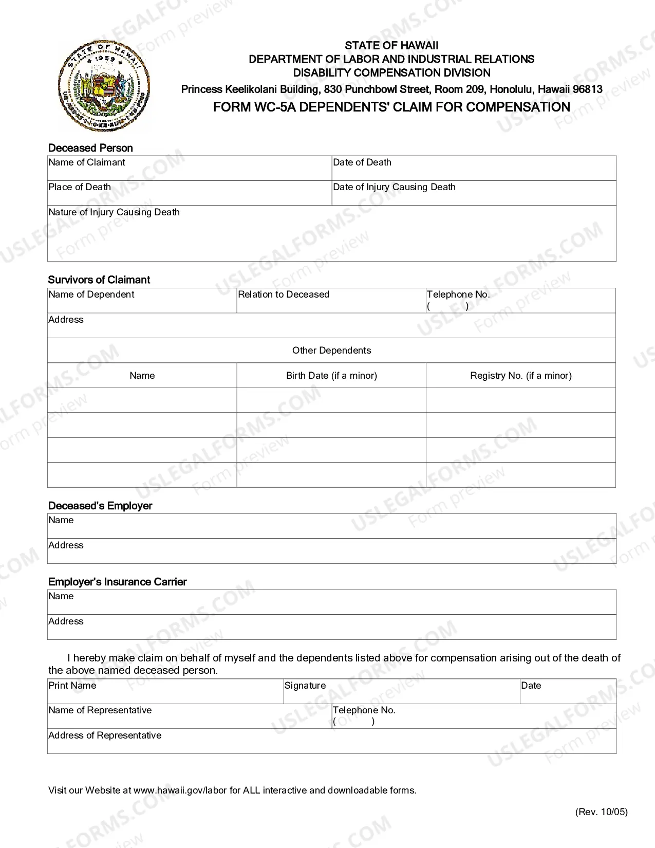 Preview Dependents Claim for Compensation