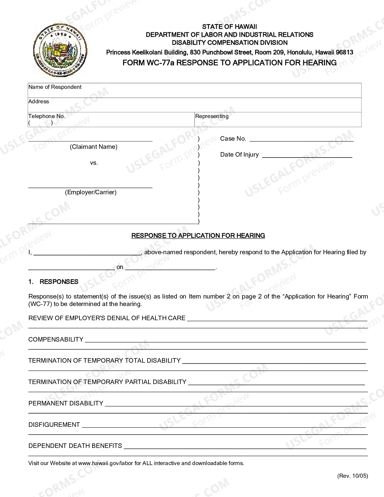 Preview Response To Application For Hearing