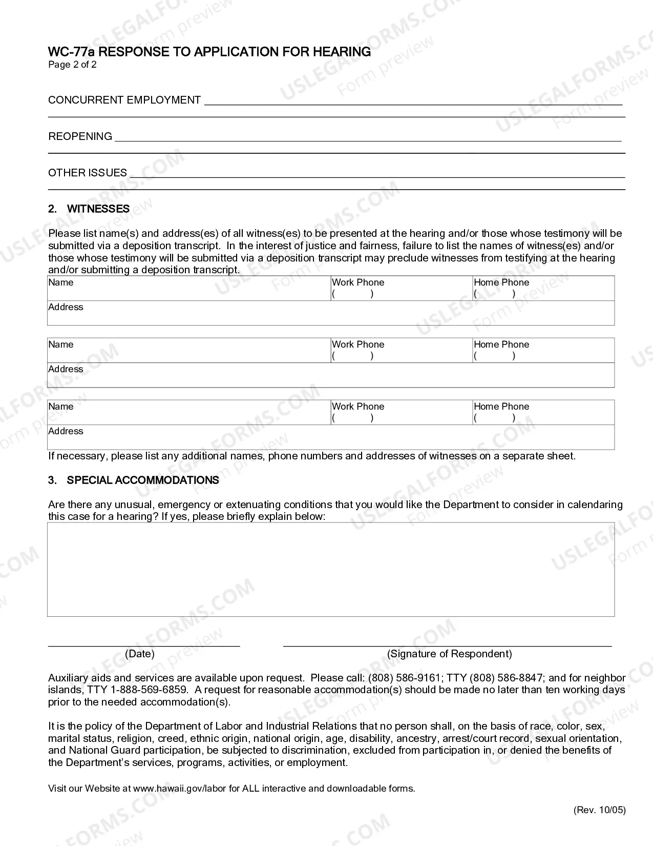 Preview Response To Application For Hearing