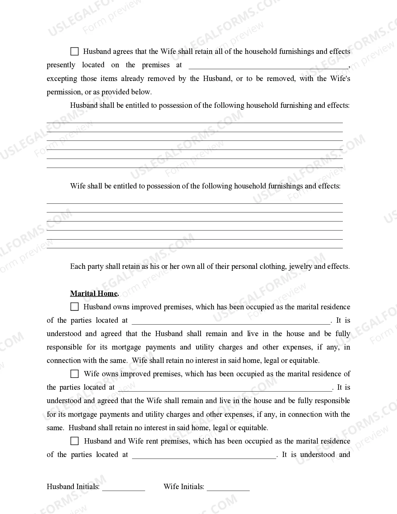 Preview Marital Legal Separation and Property Settlement Agreement for persons with No Children, No Joint Property or Debts where Divorce Action Filed