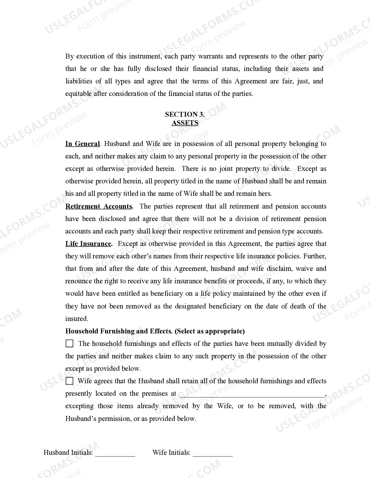 Preview Marital Legal Separation and Property Settlement Agreement Minor Children no Joint Property or Debts where Divorce Action Filed