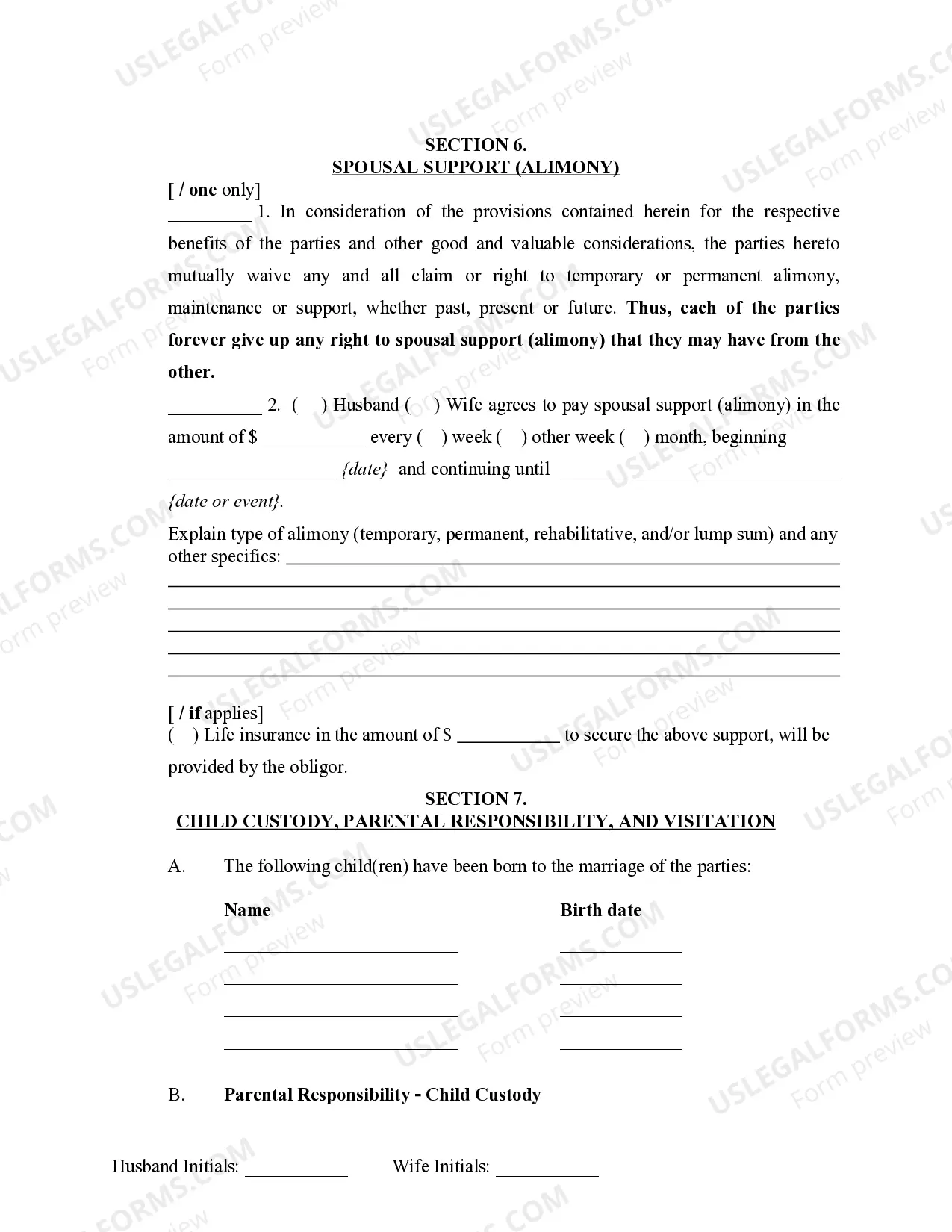 Preview Marital Legal Separation and Property Settlement Agreement Minor Children no Joint Property or Debts where Divorce Action Filed