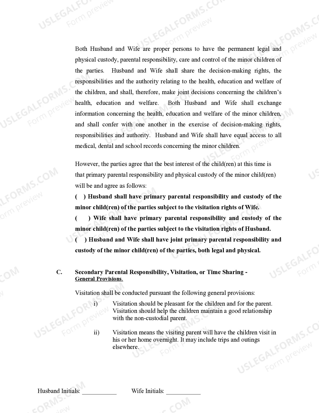 Preview Marital Legal Separation and Property Settlement Agreement Minor Children no Joint Property or Debts where Divorce Action Filed