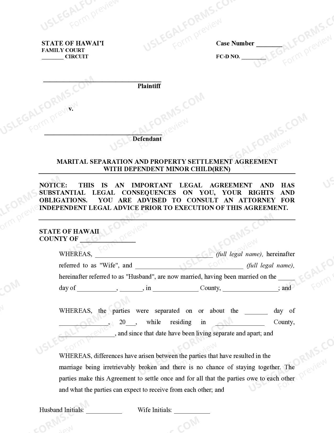 Preview Marital Legal Separation and Property Settlement Agreement Minor Children Parties May have Joint Property or Debts where Divorce Action Filed