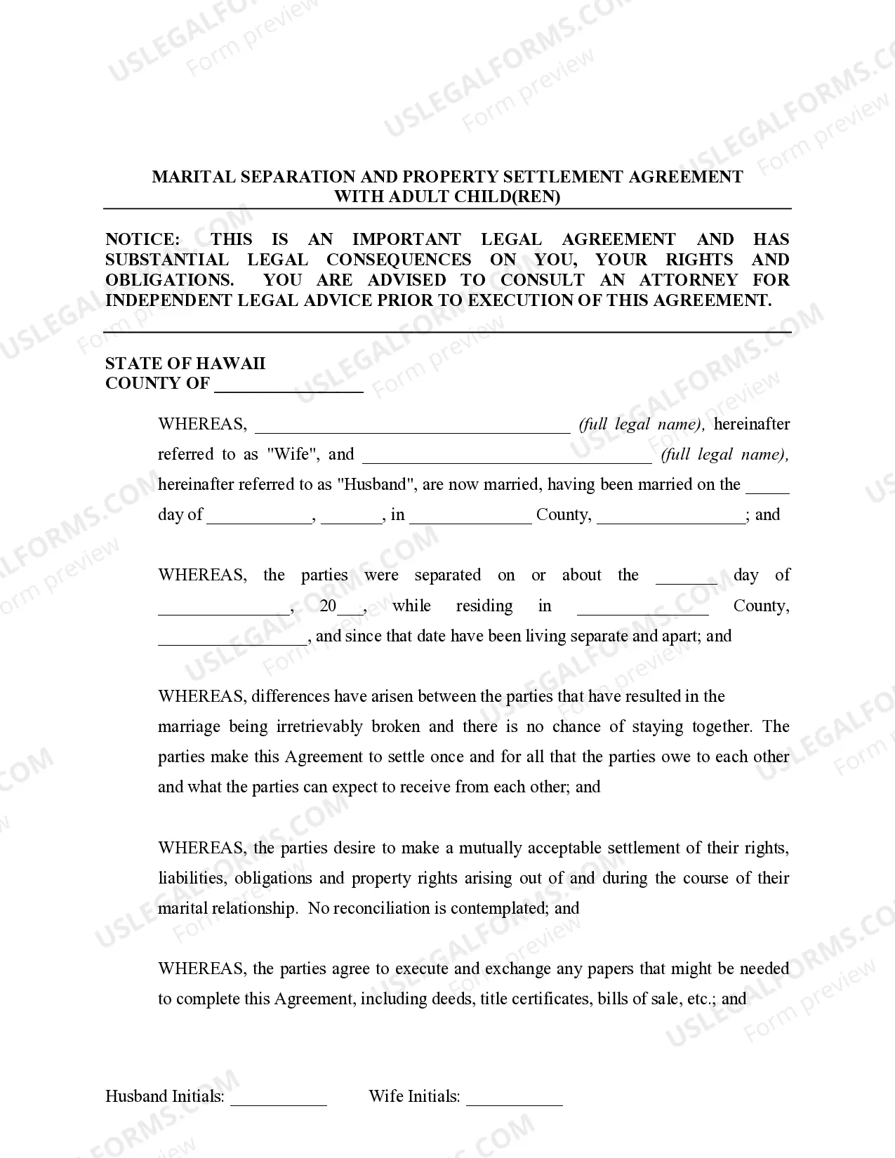 Preview Marital Legal Separation and Property Settlement Agreement Adult Children Parties May have Joint Property or Debts where Divorce Action Filed