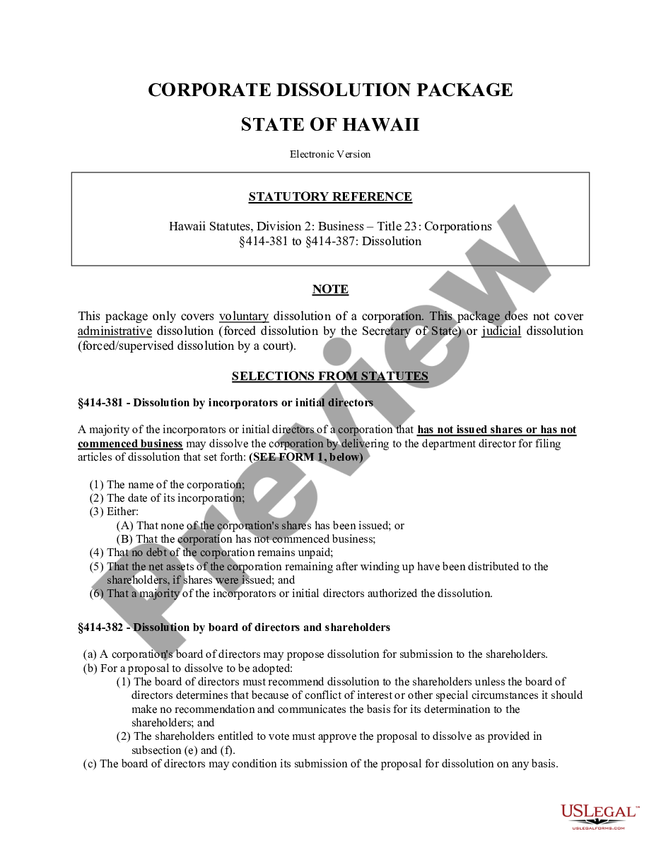 page 0 Hawaii Dissolution Package to Dissolve Corporation preview