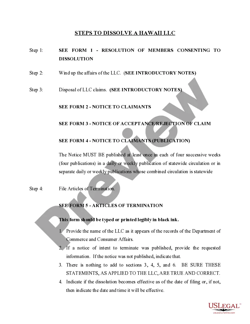Get Hawaii Dissolution Package to Dissolve Limited Liability Company LLC Preview Hawaii Dissolution Package to Dissolve Limited Liability Company LLC