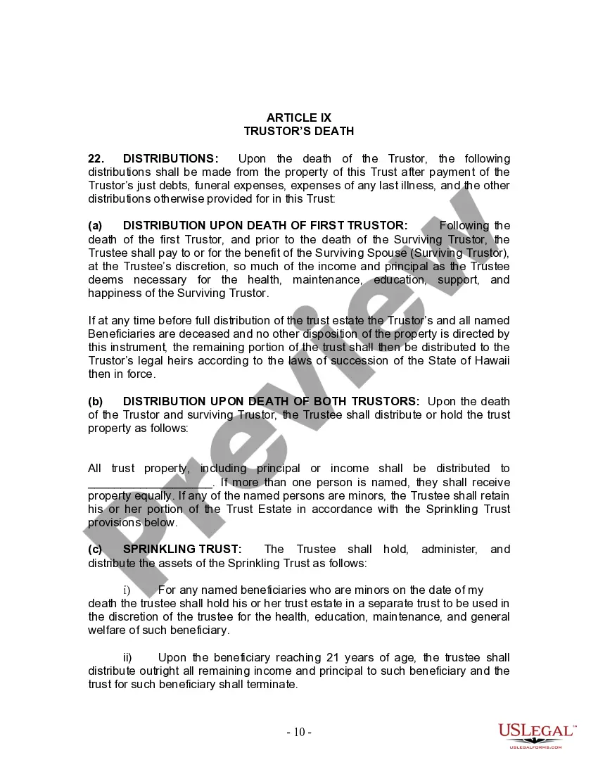 Preview Living Trust for Husband and Wife with No Children