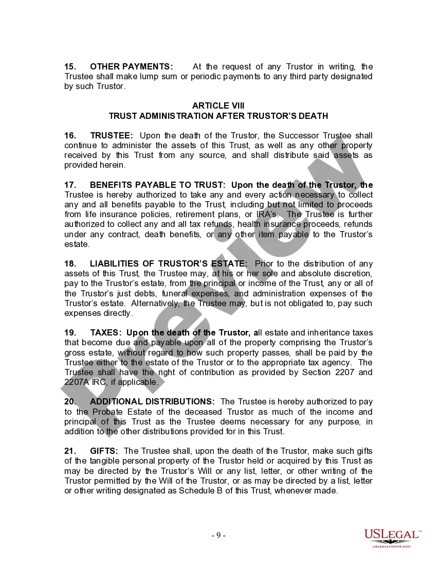 Preview Living Trust for Husband and Wife with No Children