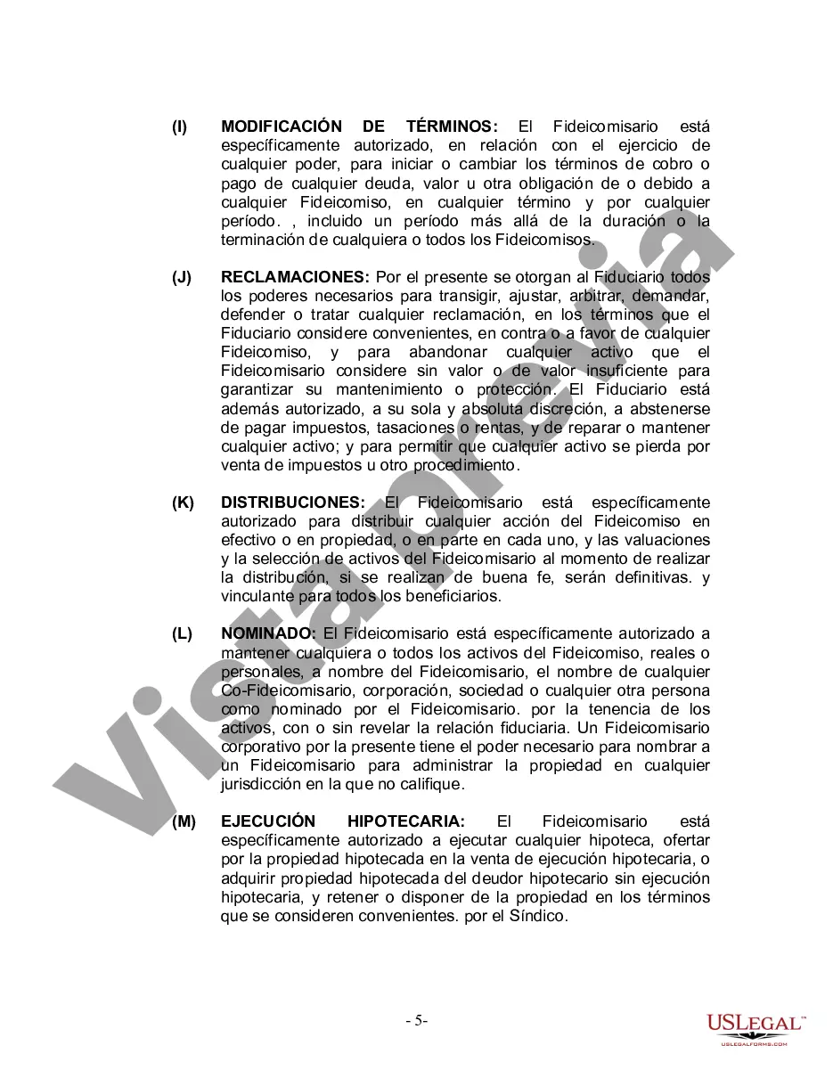 Preview Fideicomiso en Vida para Individuos Solteros, Divorciados o Viudos (o Viudos) sin Hijos