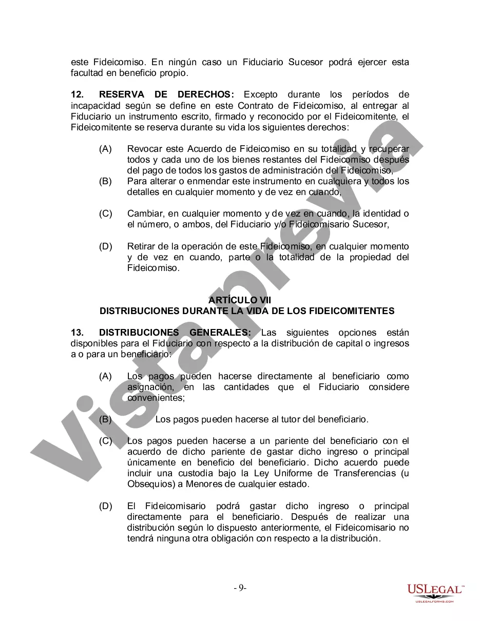 Preview Fideicomiso en Vida para Individuos Solteros, Divorciados o Viudos (o Viudos) sin Hijos