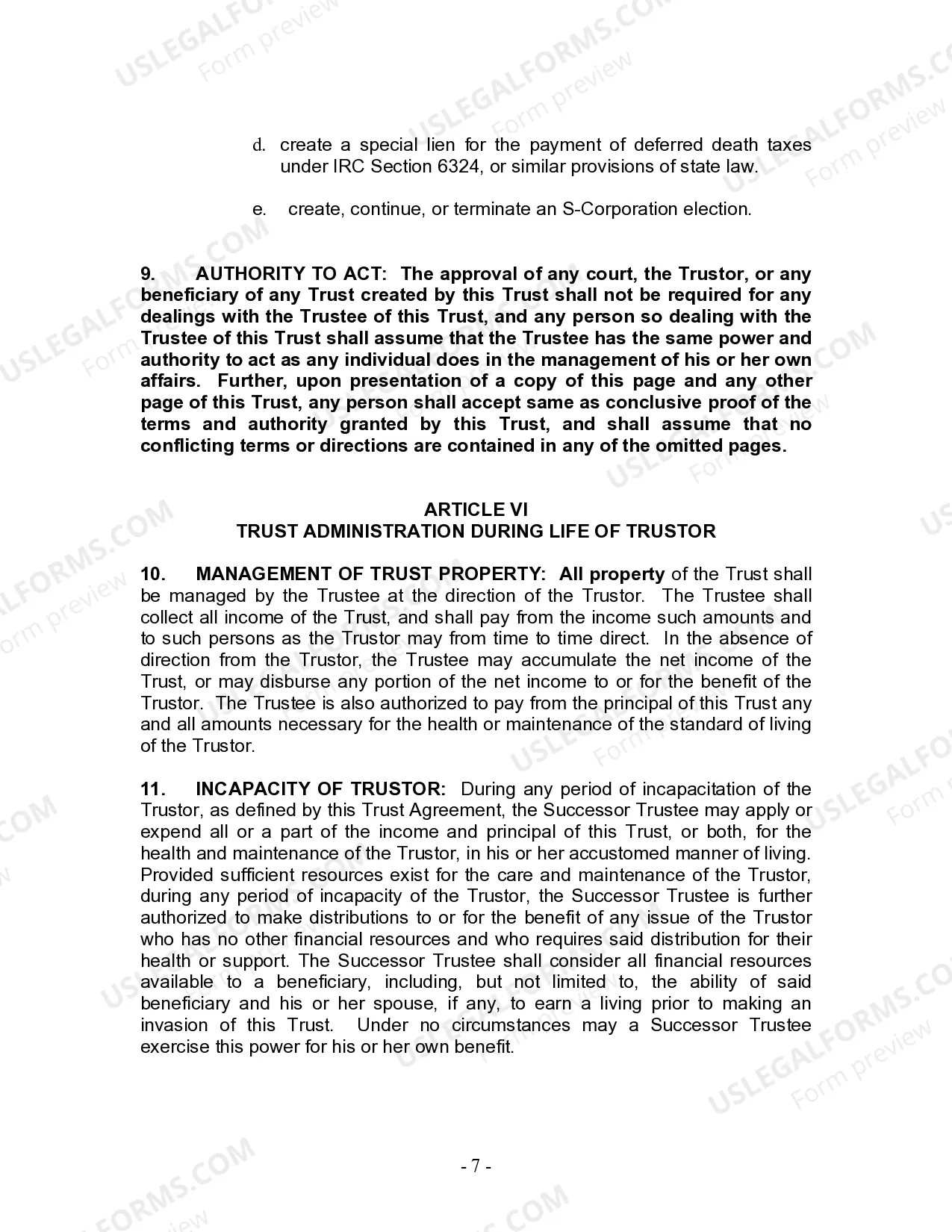 Preview Living Trust for Individual Who is Single, Divorced or Widow (or Widower) with No Children