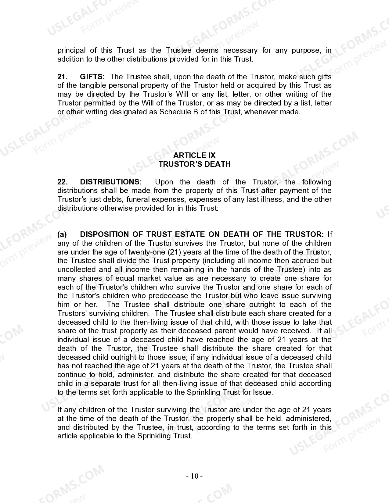 Preview Living Trust for Individual, Who is Single, Divorced or Widow (or Widower) with Children