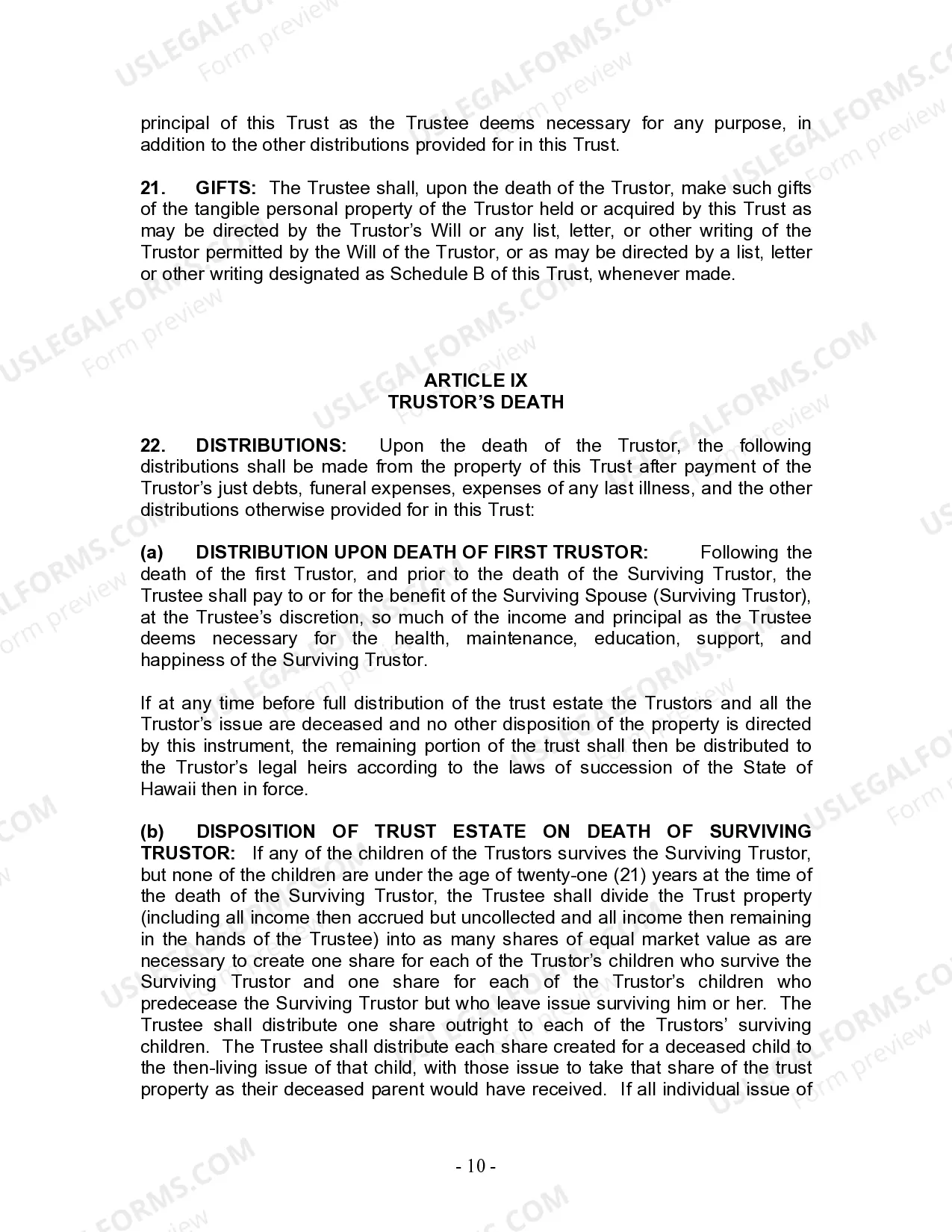 Preview Living Trust for Husband and Wife with Minor and or Adult Children