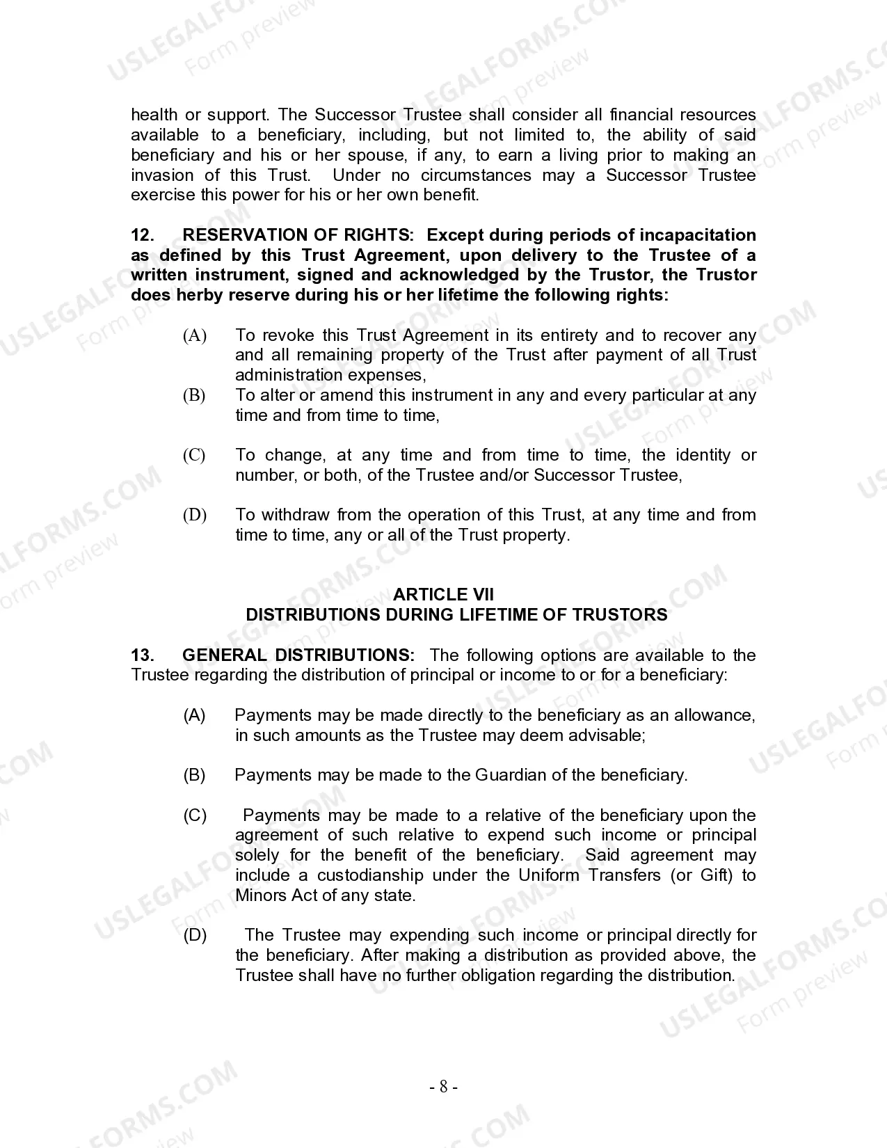 Preview Living Trust for Husband and Wife with Minor and or Adult Children