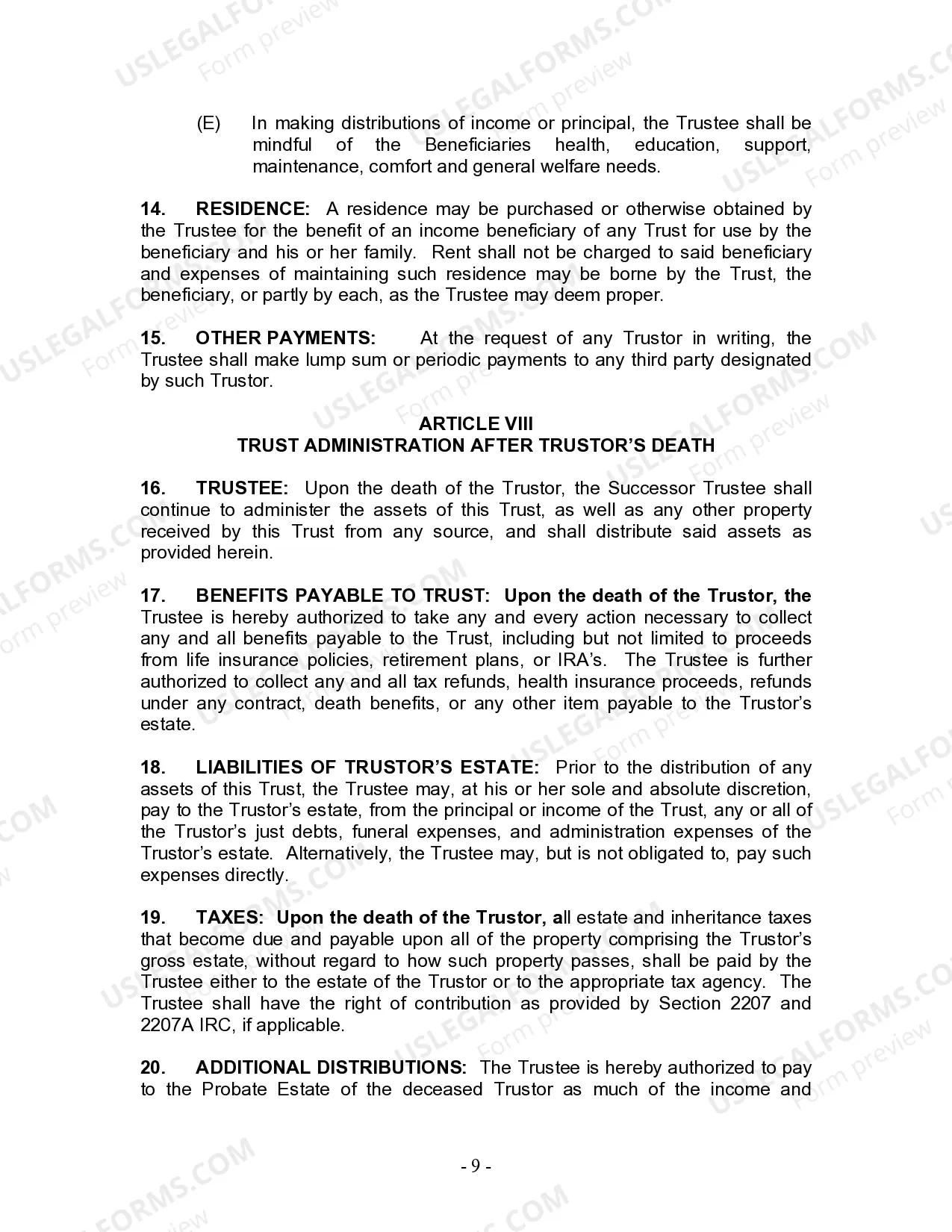 Preview Living Trust for Husband and Wife with Minor and or Adult Children