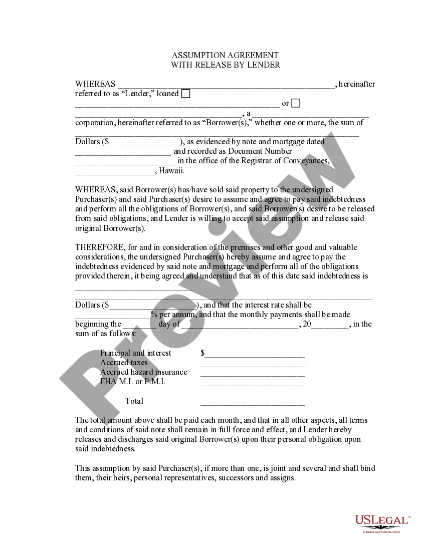 Preview Assumption Agreement of Mortgage and Release of Original Mortgagors