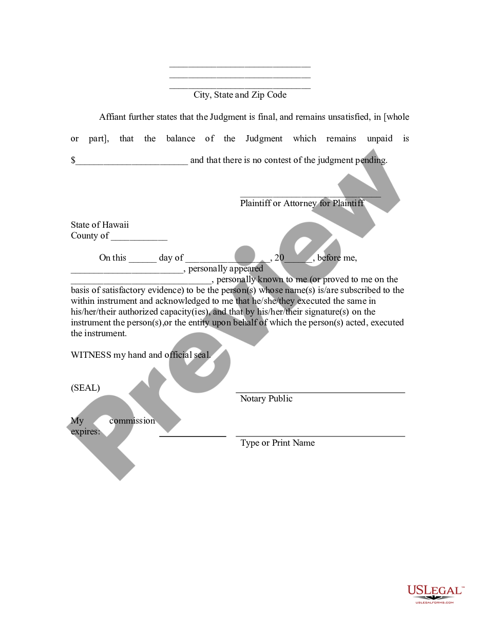 form Hawaii Foreign Judgment Enrollment preview