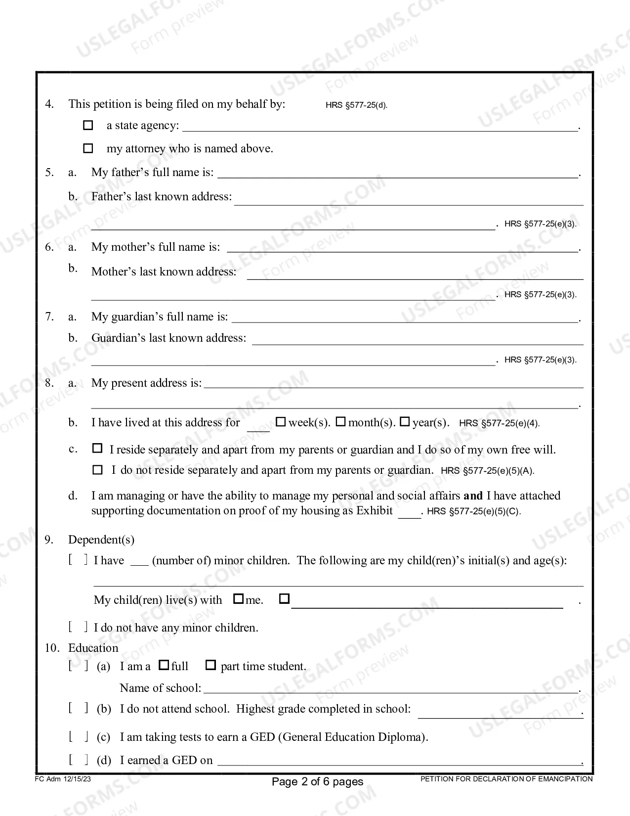 Preview Petition for Declaration of Emancipation
