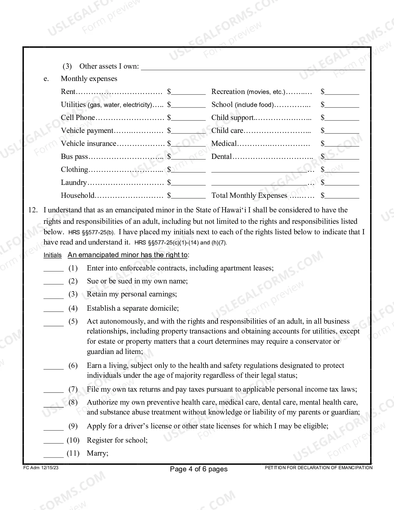 Preview Petition for Declaration of Emancipation