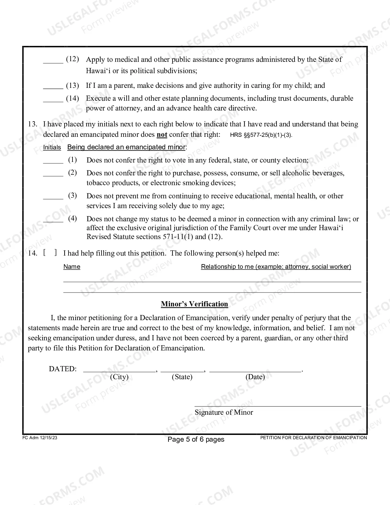 Preview Petition for Declaration of Emancipation