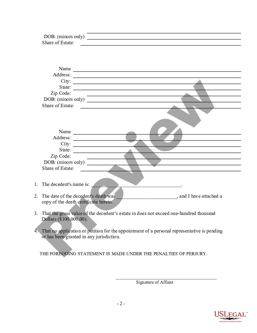 Small Estate Affidavit Hawaii Form Us Legal Forms 2103