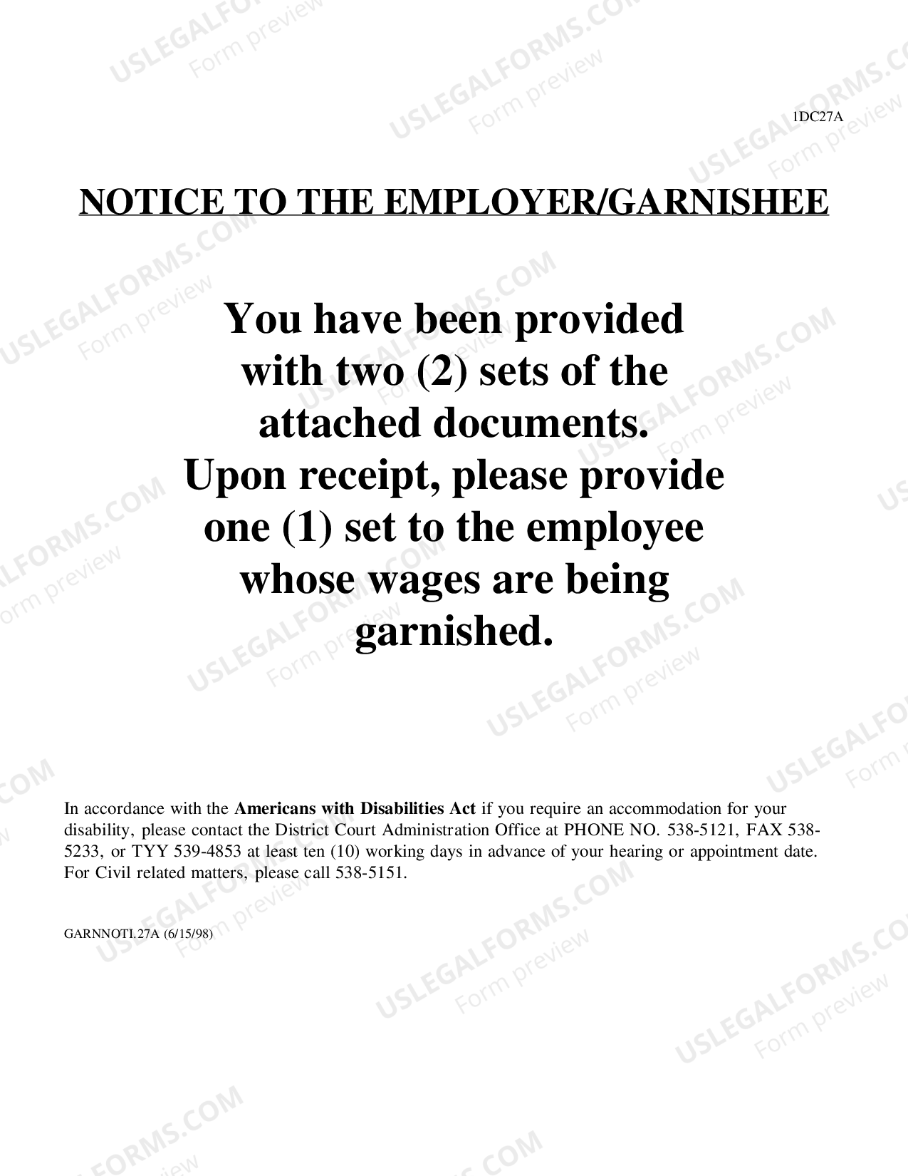 Hawaii Garnishee Notice US Legal Forms