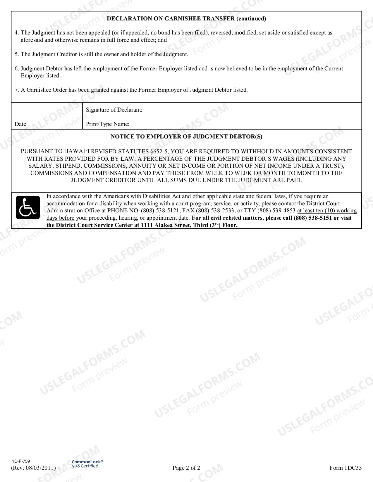 Preview Affidavit of Garnishee Transfer