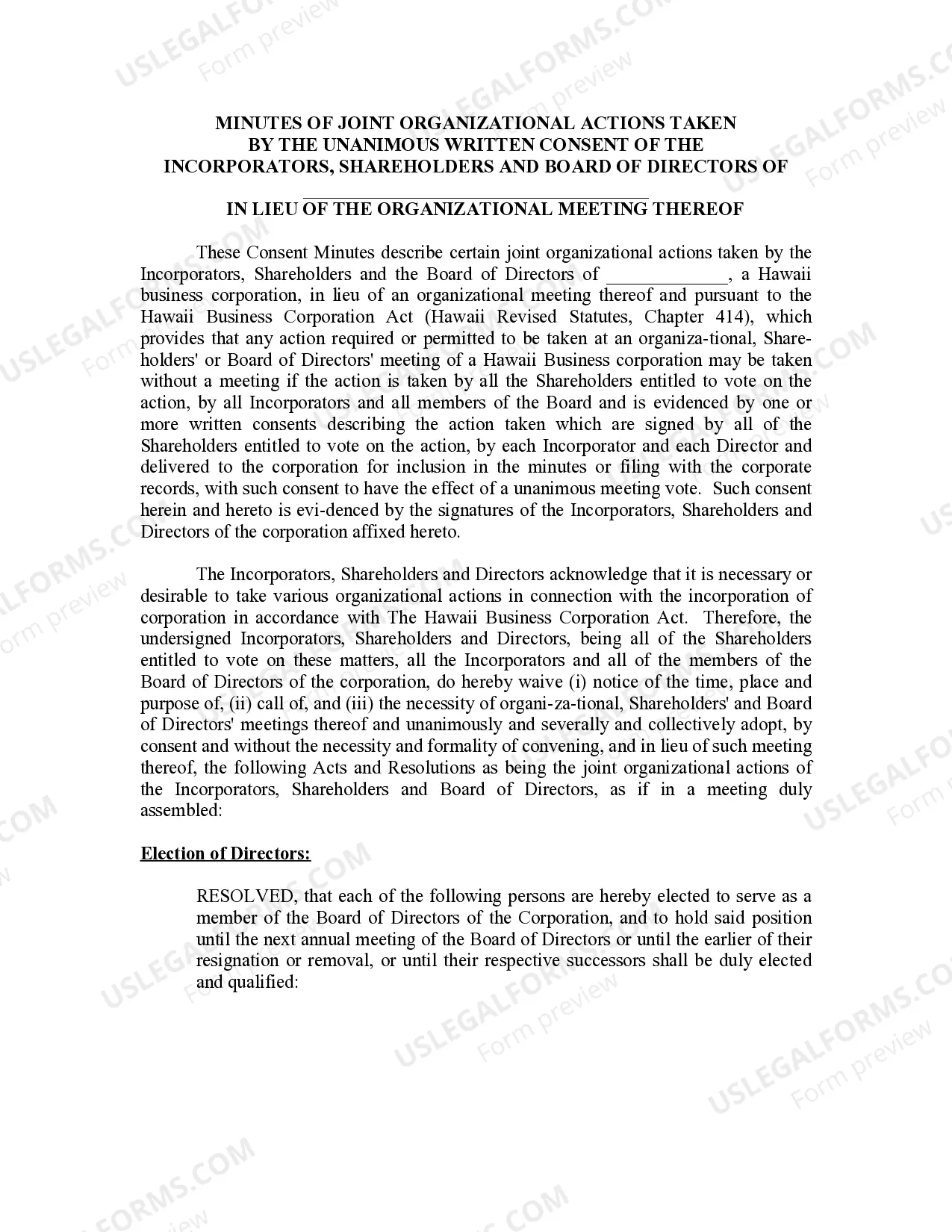 Preview Minutes for Organizational Meeting