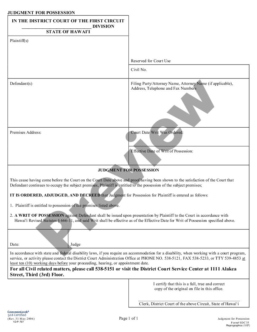 form Judgment for Possession preview