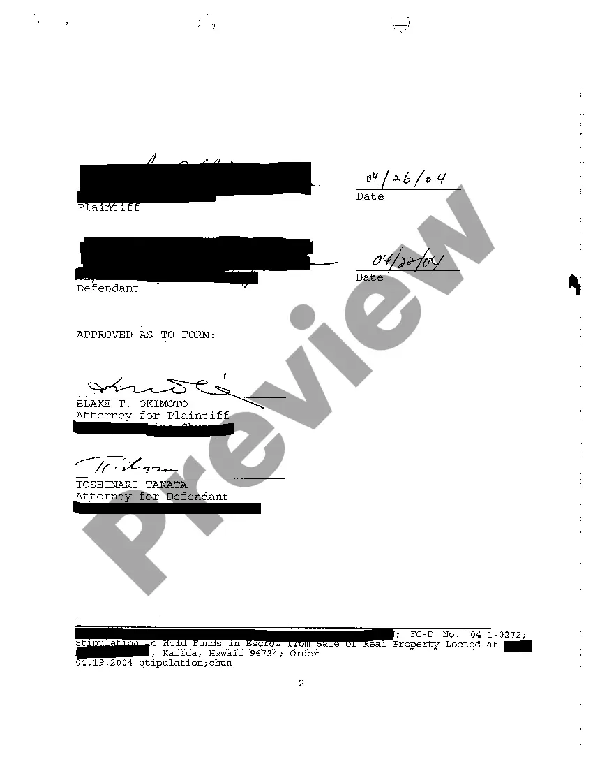 Preview A03 Stipulation to Hold Funds in Escrow from Sale of Real Property for Contested Divorce With No Children