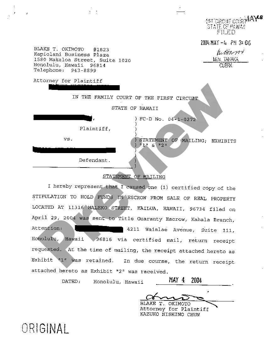 Preview A03 Stipulation to Hold Funds in Escrow from Sale of Real Property for Contested Divorce With No Children