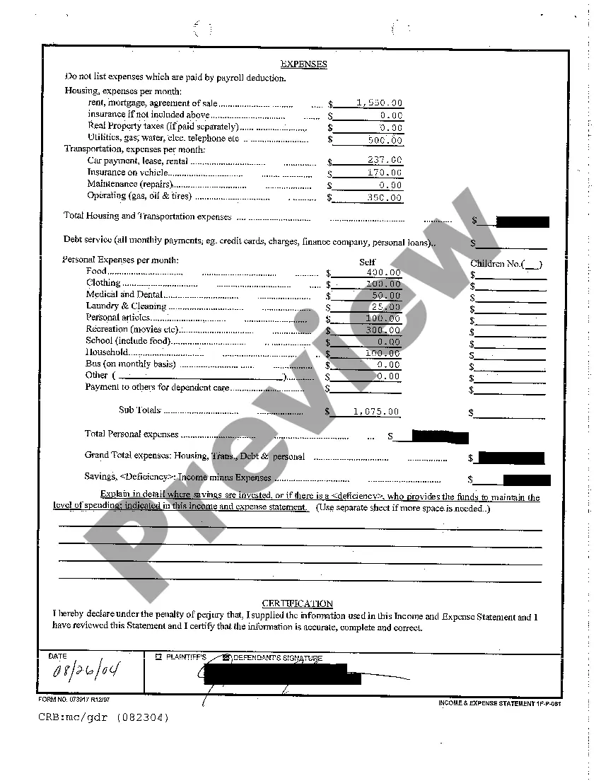 Get A14 Responsive Position Statement of Defendant Cross-Defendant - Income Expense and Asset and Debt Statements Preview A14 Responsive Position Statement of Defendant Cross-Defendant - Income Expense and Asset and Debt Statements